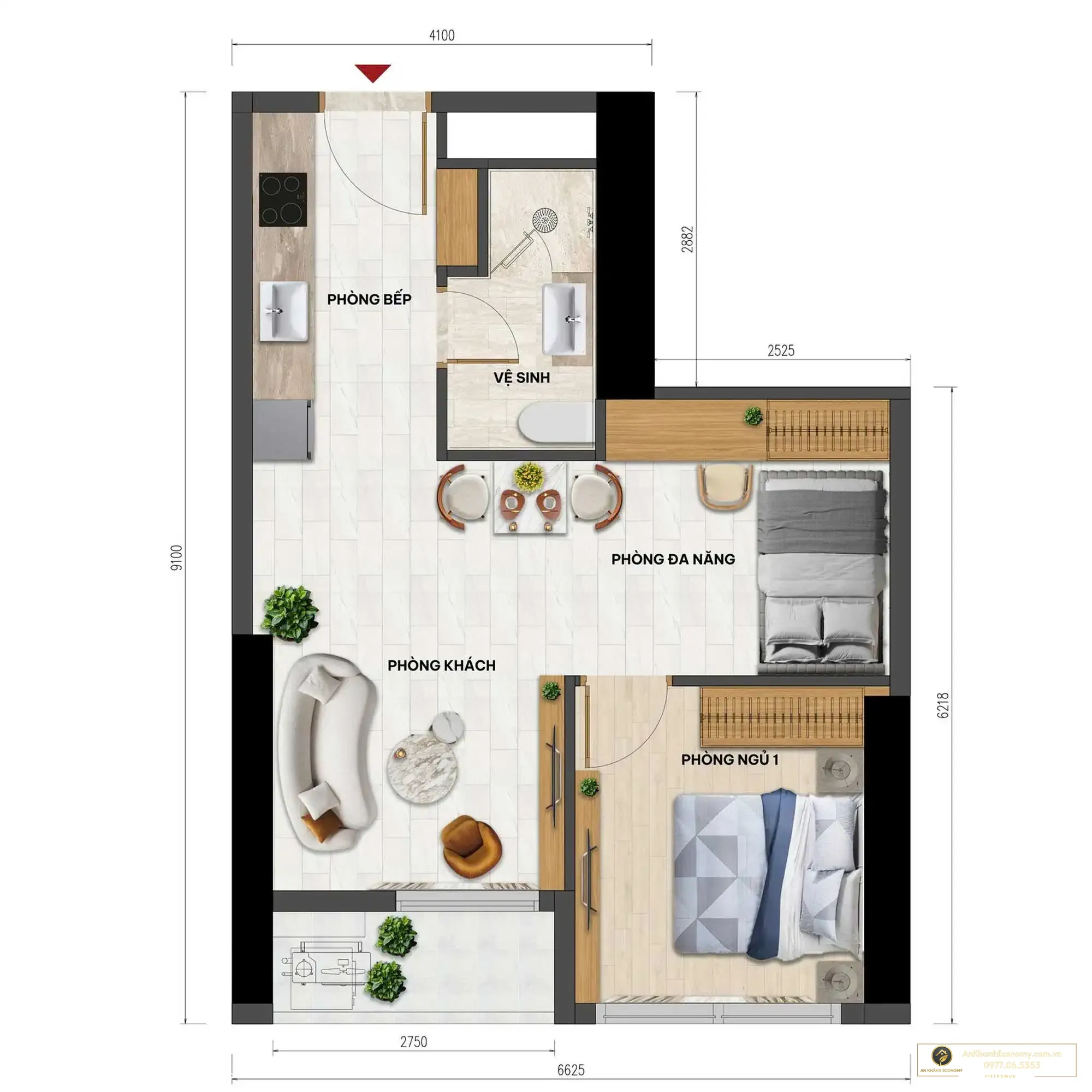 Thiết kế căn 1PN Sun Grand City Quảng An